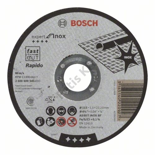 Bosch vágókorong 115x1mm inox egyenes