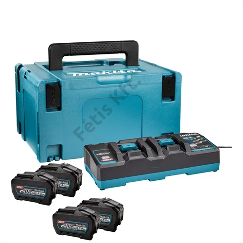 Makita 4db 40Vmax 5.0Ah Li-Ion akkumulátor + duplaportos akkutöltö Makpac kofferban (BL4050F, DC40RB)