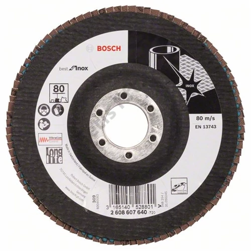 Bosch lamellás tárcsa 125x22.23 mm P80 inoxhoz Zirkon X581 kúpos üvegszál