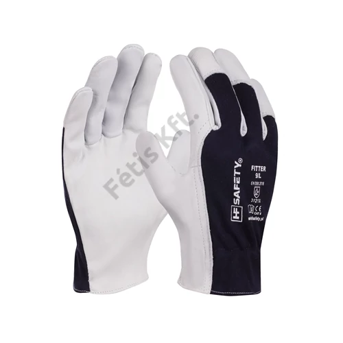 HF Safety Fitter színkecskebőr szerelő kesztyű denim kézháttal 11