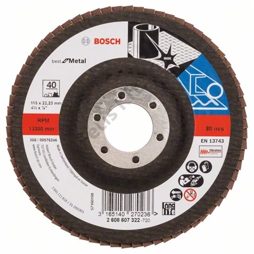 Bosch lamellás tárcsa 115x22.23 mm P40 fémhez Zirkon X571 egyenes üvegszál