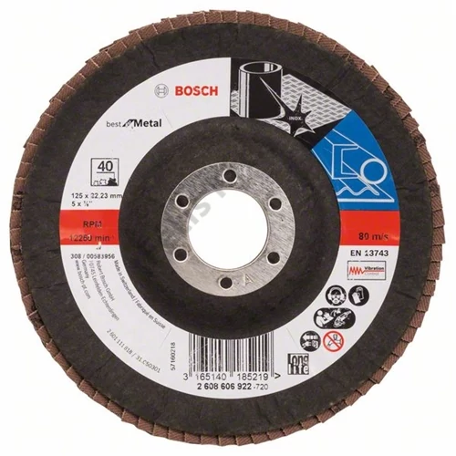 Bosch lamellás tárcsa 125x22.23 mm P40 fémhez Zirkon X571 kúpos üvegszál
