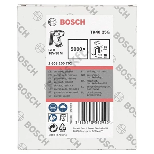 Bosch Keskeny tűzőkapocs, TK40 25G 5000 db