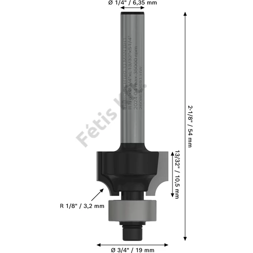 Bosch PRO alakmaróbetét, lekerekítő, R 1/8?, szár 1/4?