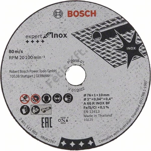 Bosch vágókorong 76x1.0mm inox egyenes
