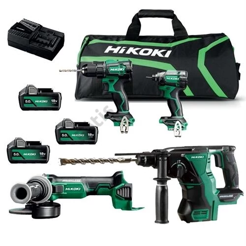 Hikoki KC18DEWHZ (KC18DE-WHZ) akkus gépszett DS18DE+WH18DC+G1813DA+DH1826DA +3xBSL1850MA 5Ah akku +UC18YFSL töltő