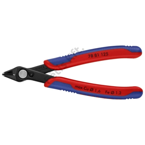 Knipex elektronikai oldalcsípő fogó Super Knips többkomponensű nyél barnított 125 mm (bliszter)
