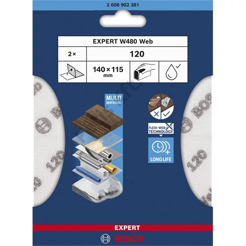 Bosch EXPERT W480 Web 1/4 kézi csiszolólap, 115 x 140 mm, G120