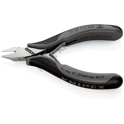 Knipex Elektronikai oldalcsípő fogó lapos fejű ESD többkomponensű nyél 115 mm