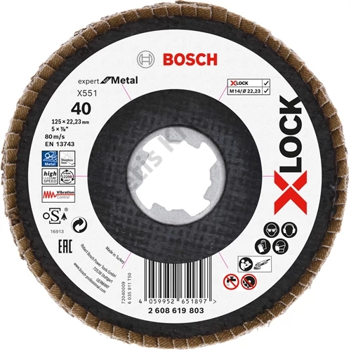 Bosch legyezőtárcsa 125x22.23 mm P40 fémhez X551 hajlított X-Lock