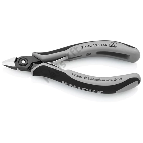 Knipex precíziós elektronikai oldalcsípő fogó ESD többkomponensű nyél barnított 125 mm