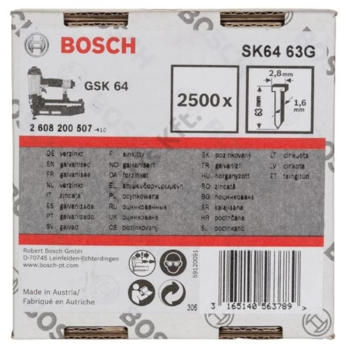 Bosch Süllyesztettfejű szeg SK64 63G, 2500 db